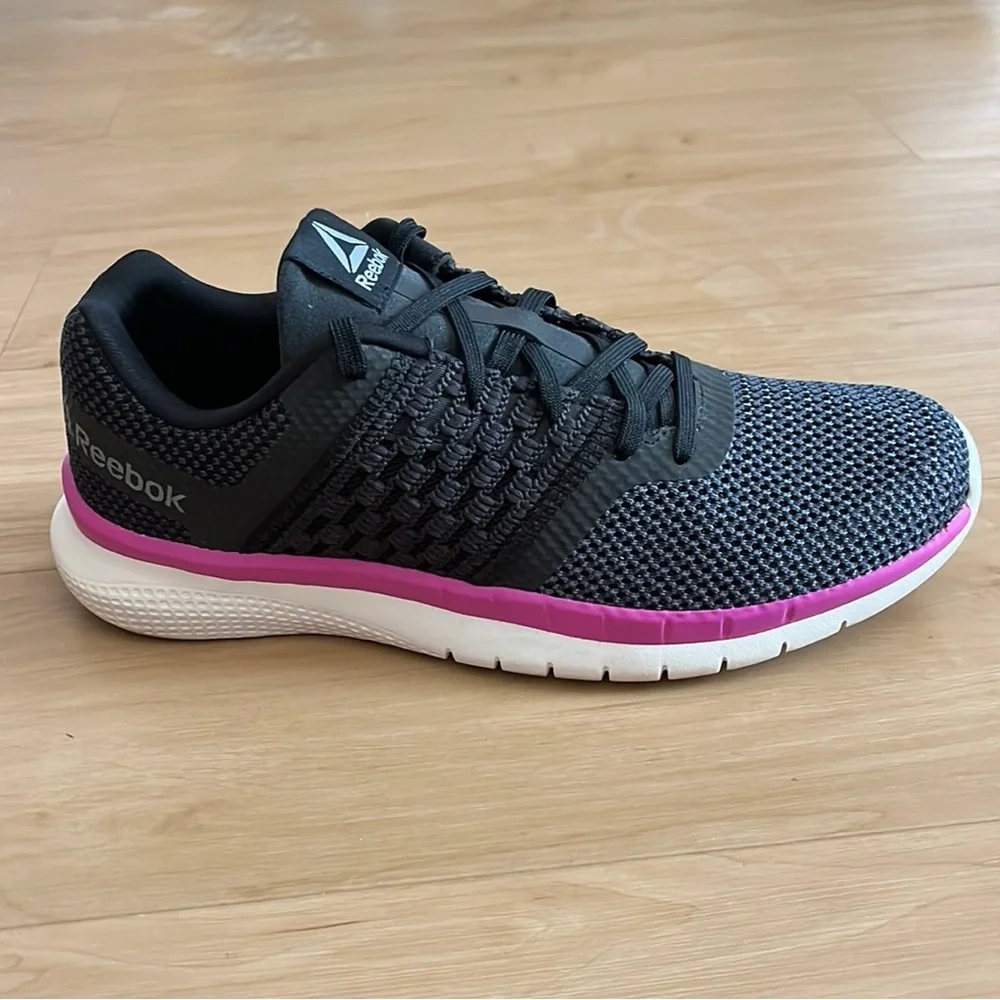 REEBOK WOMENS PRINT PRIME RUNNER ATHLETIC SNEAKER BLACK PINK LIGHTWEIGHT SZ 8